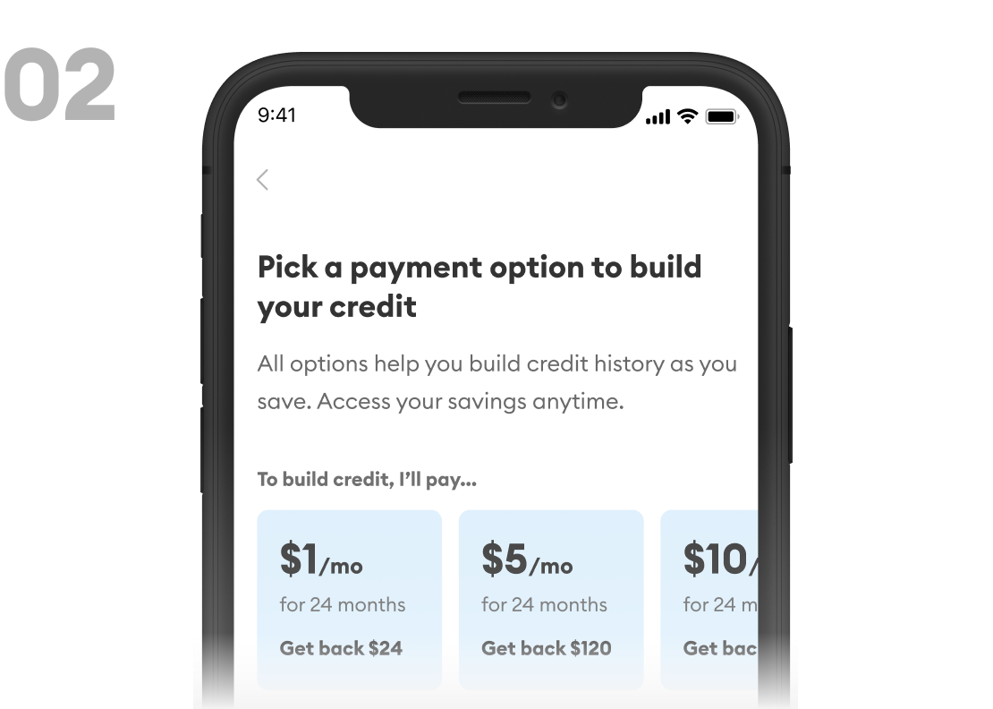 Credit Builder screen showing how much to save