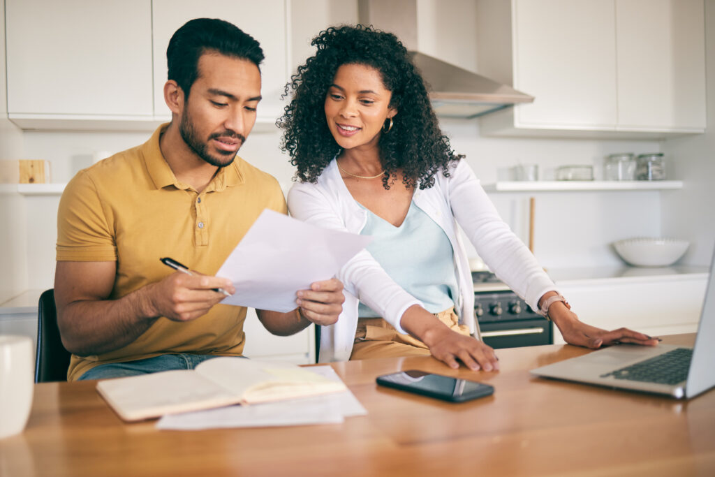 insurance quote couple reviewing a quote.